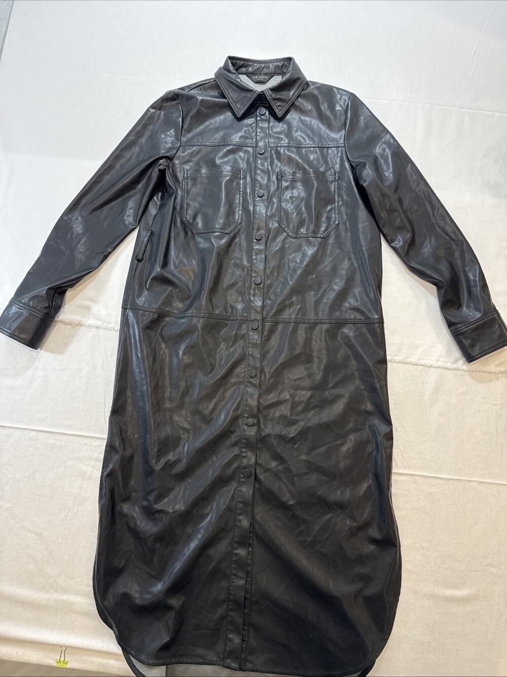 TED BAKER Womens Longline Coat Size 6 (US) 10 UK Black Leather Lined